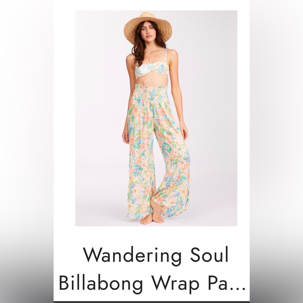 Billabong Women's Pastel Floral Wide-Leg Wrap Pants